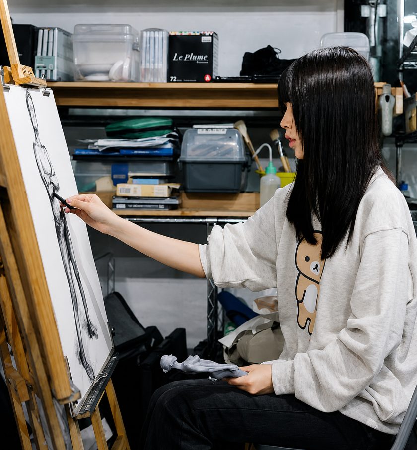 Artist at work in a studio